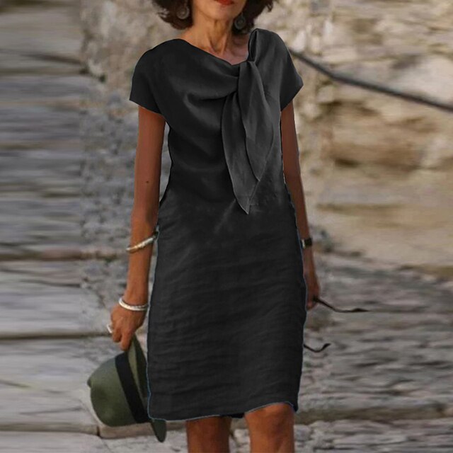 Ava Robe Lin Femme – Nœud Décoratif, Style Décontracté Chic & Légèreté Naturelle