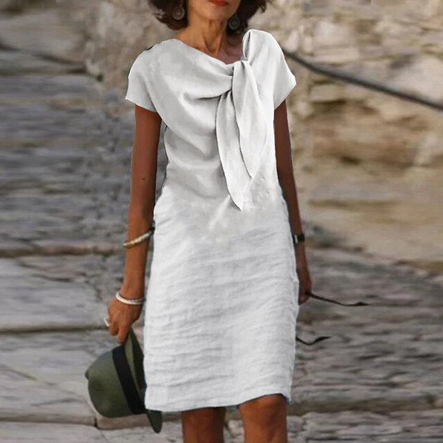 Ava Robe Lin Femme – Nœud Décoratif, Style Décontracté Chic & Légèreté Naturelle