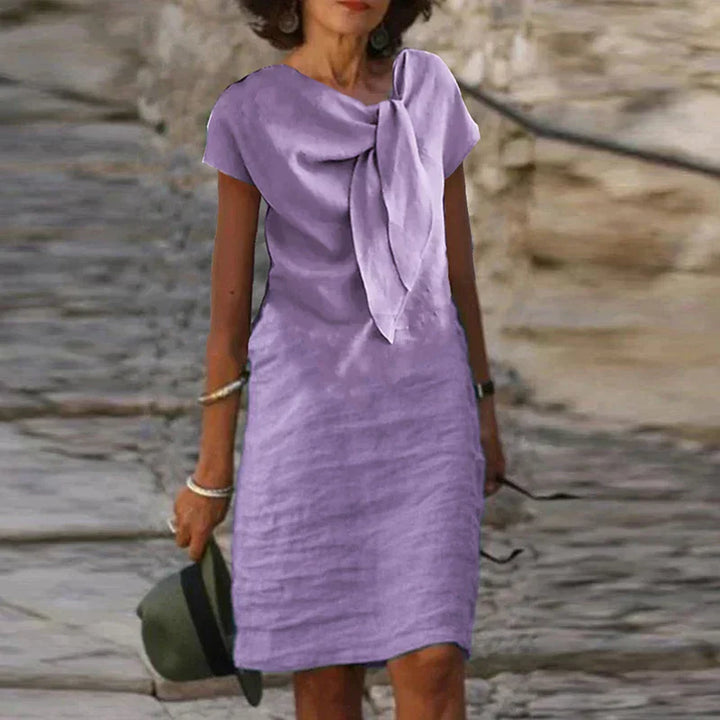 Ava Robe Lin Femme – Nœud Décoratif, Style Décontracté Chic & Légèreté Naturelle