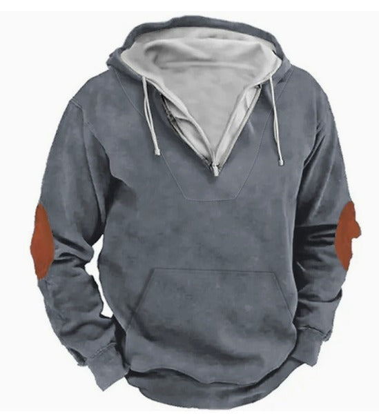 Rowan Hoodie Homme Casual – Sweat à Col V avec Coudières en Suédine et Capuche Doublée