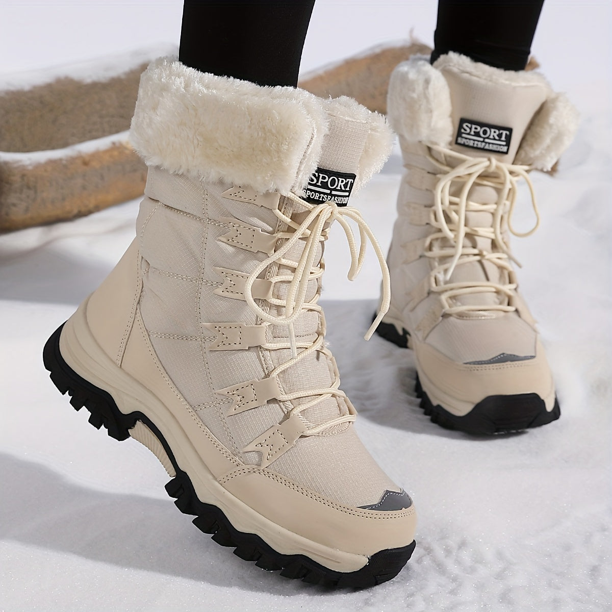 Elena Bottes d’Hiver Femme – Nylon Matelassé, Doublure Fausse Fourrure & Lacets