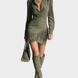 Carole - robe mini verte en viscose à décolleté cache-cœur | AMORA MODE