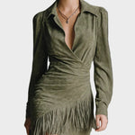 Carole : robe mini verte en viscose à décolleté cache-cœur, vue détaillée