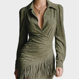 Carole : robe mini verte en viscose à décolleté cache-cœur, vue détaillée
