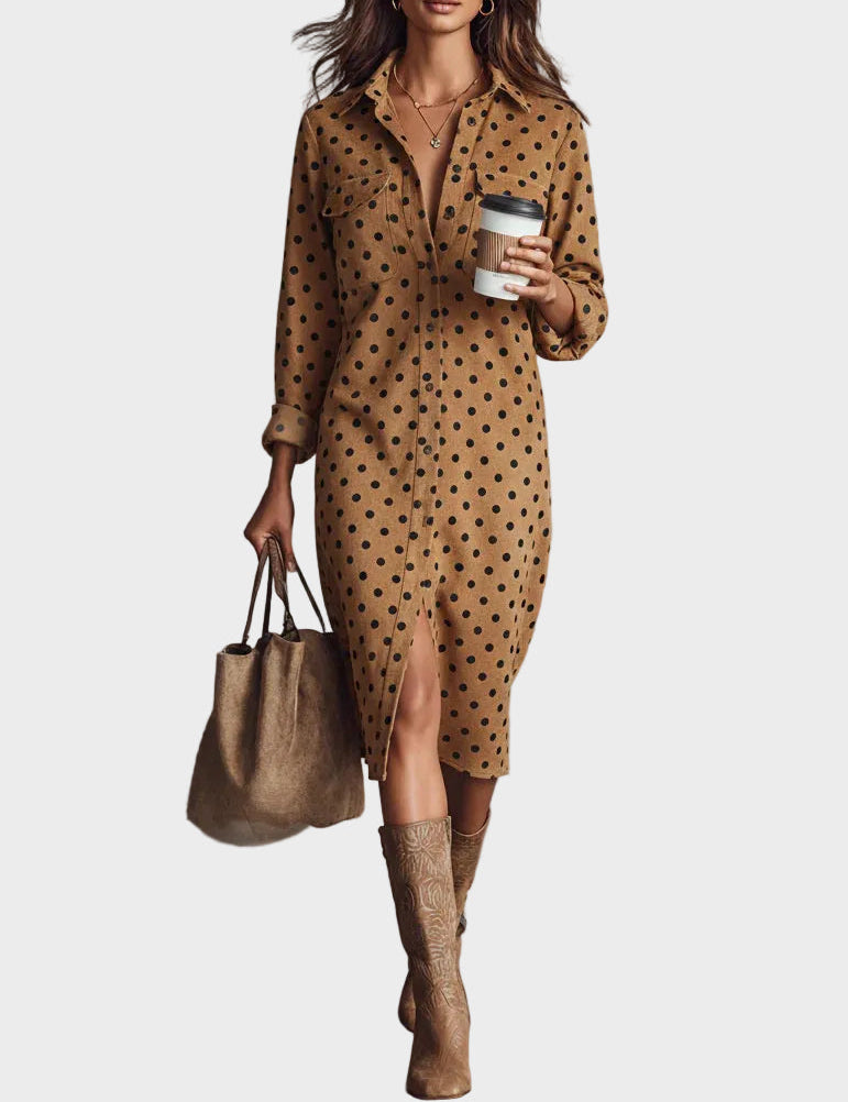 Magali - robe midi à pois en simili-cuir | AMORA MODE