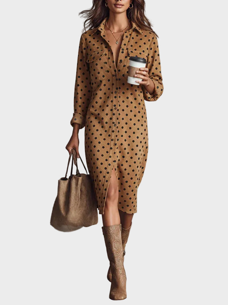 Magali - robe midi à pois en simili-cuir | AMORA MODE