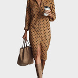 Magali - robe midi à pois en simili-cuir | AMORA MODE