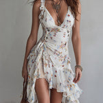 Perrine - robe mini fleurie rétro à décolleté en V pour femme