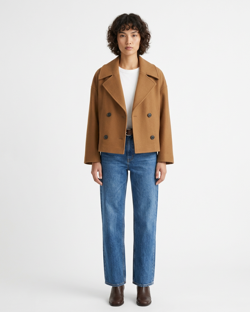 Guada Veste Femme Courte Laine – Double Boutonnage, Coupe Structurée Élégante