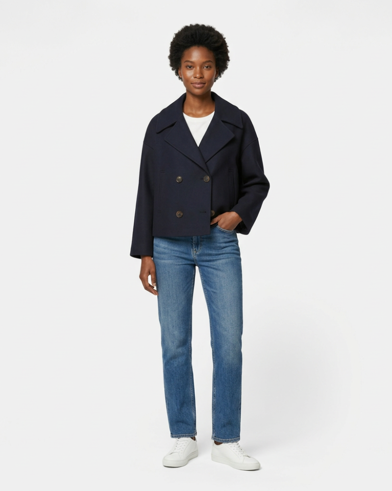 Guada Veste Femme Courte Laine – Double Boutonnage, Coupe Structurée Élégante