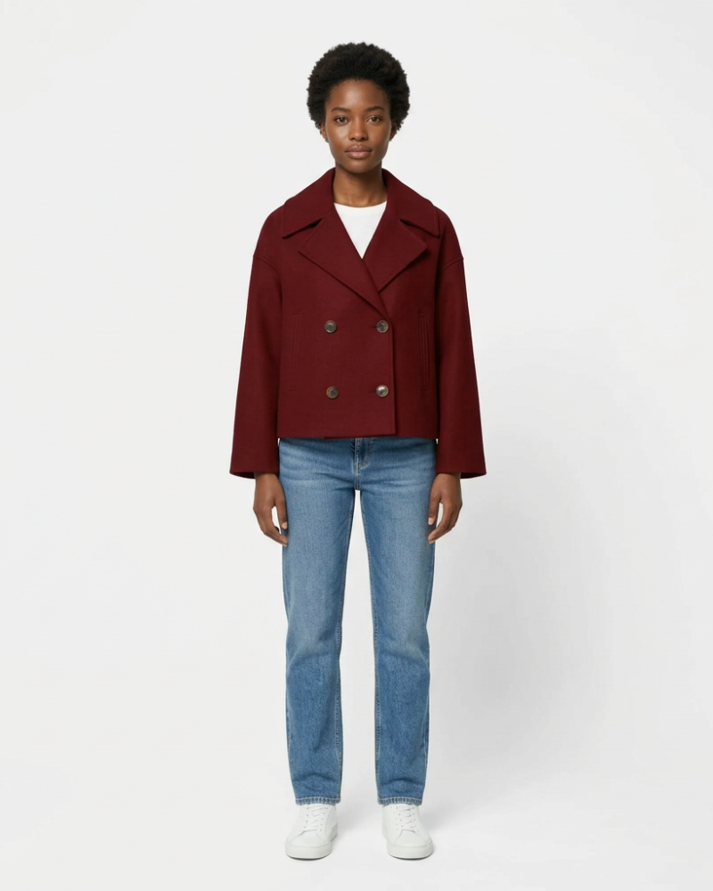 Guada Veste Femme Courte Laine – Double Boutonnage, Coupe Structurée Élégante