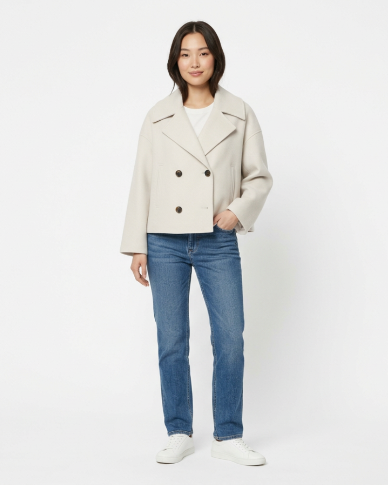 Guada Veste Femme Courte Laine – Double Boutonnage, Coupe Structurée Élégante