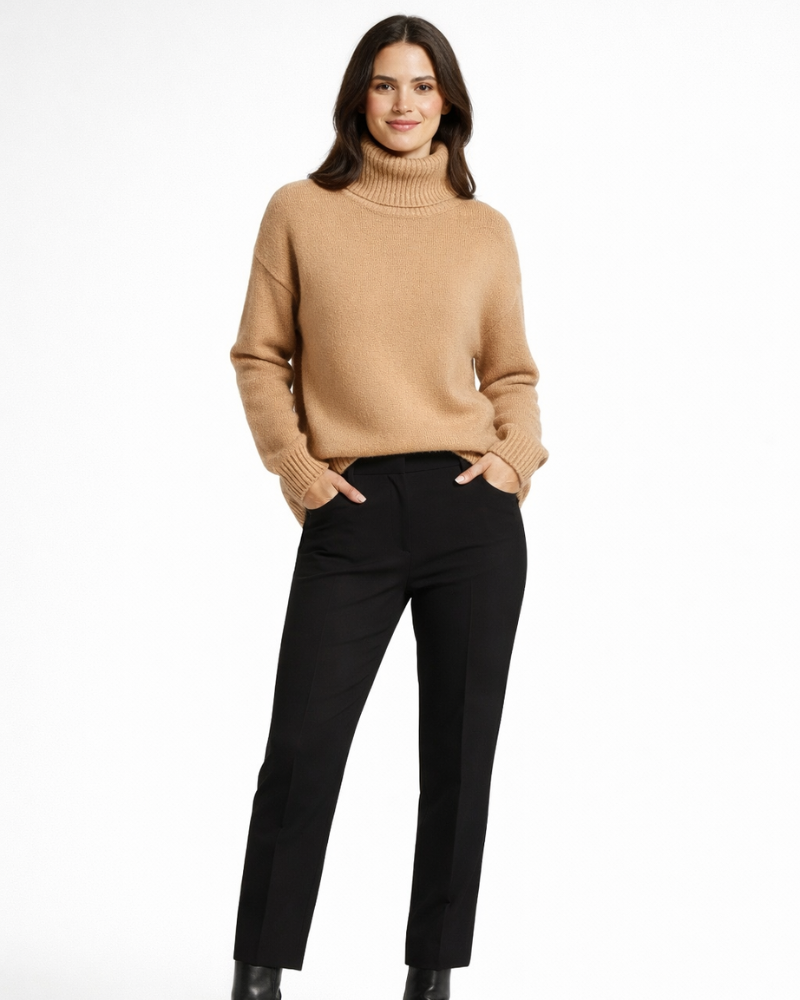 Lorena Pull Femme Col Roulé Cachemire – Maille Épaisse Ajustée, Pull Élégant Hiver