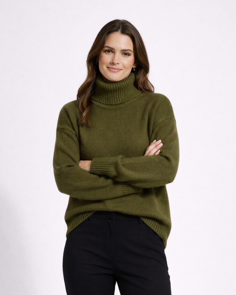 Lorena Pull Femme Col Roulé Cachemire – Maille Épaisse Ajustée, Pull Élégant Hiver