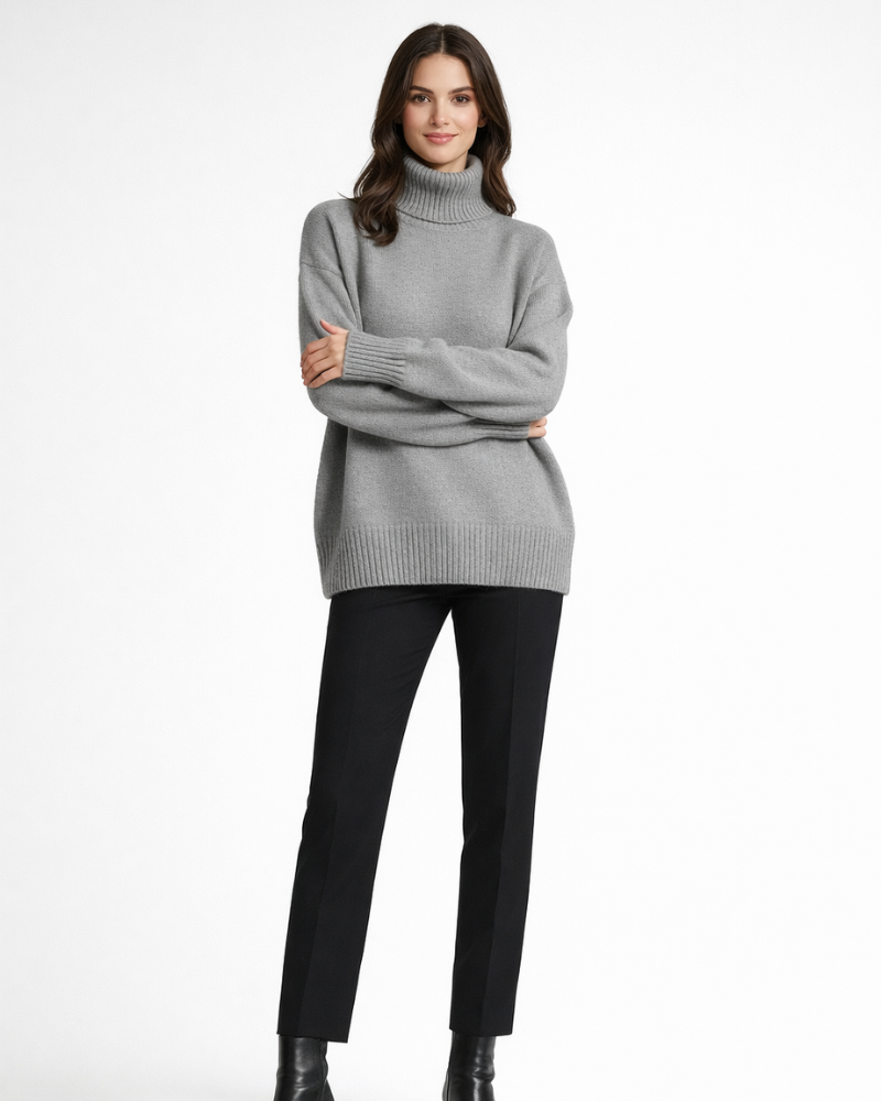 Lorena Pull Femme Col Roulé Cachemire – Maille Épaisse Ajustée, Pull Élégant Hiver