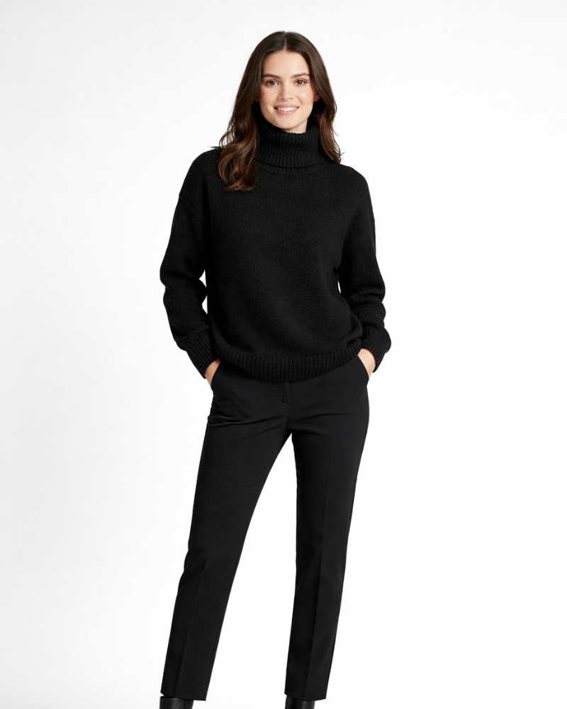 Lorena Pull Femme Col Roulé Cachemire – Maille Épaisse Ajustée, Pull Élégant Hiver