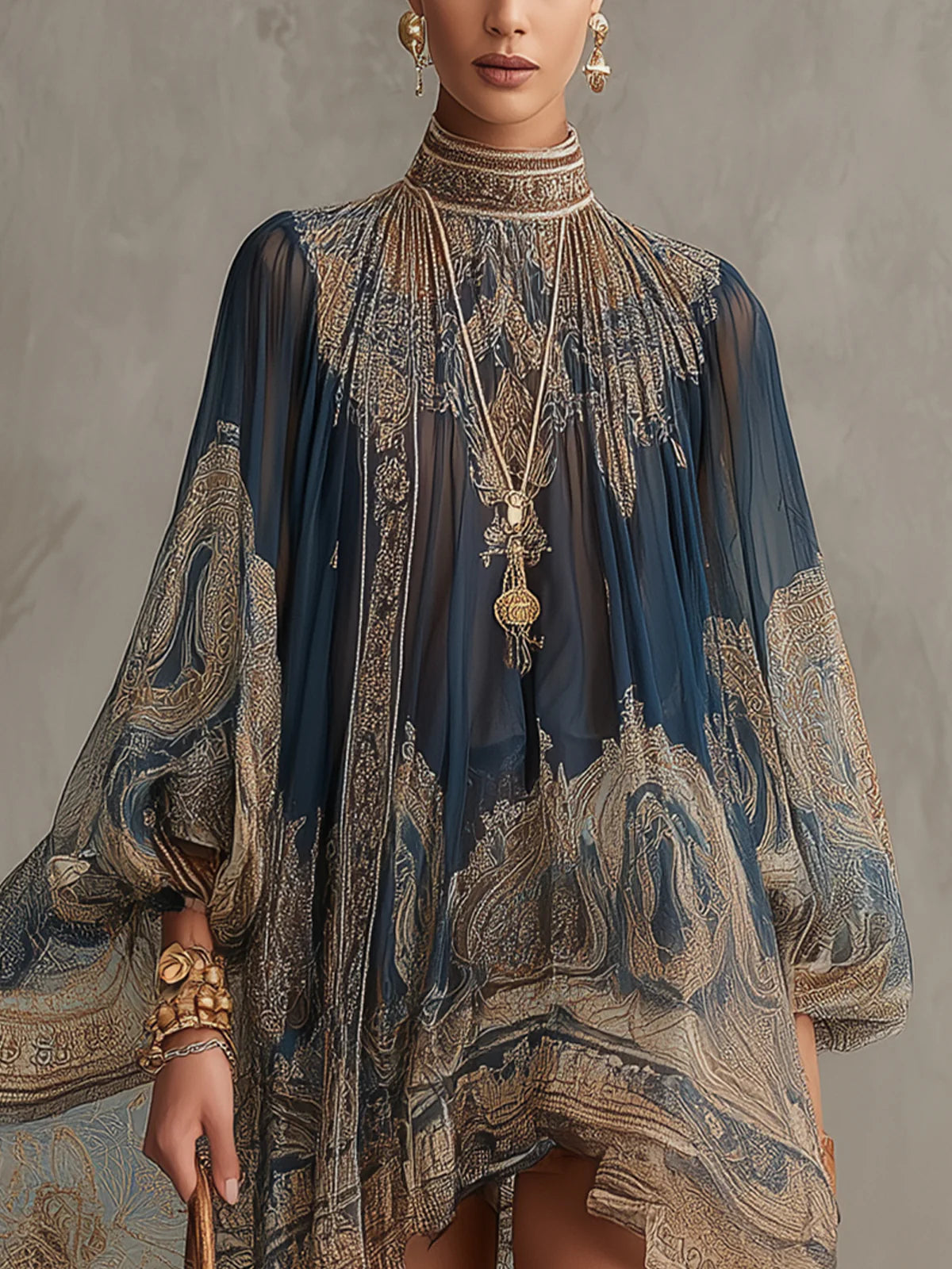 Bérénice - robe mini à imprimé baroque bleu marine pour femme - vue 4