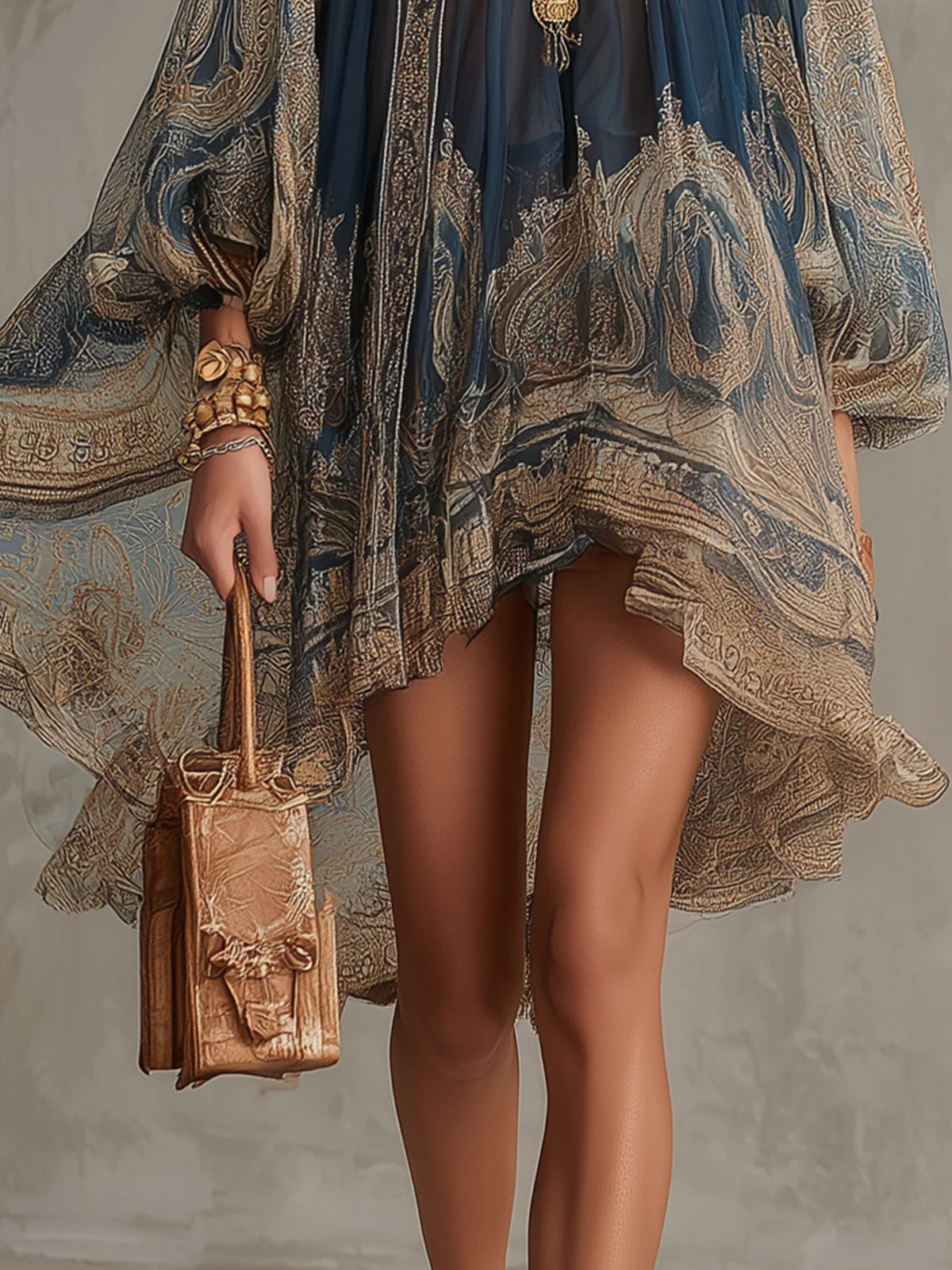 Bérénice - robe mini à imprimé baroque bleu marine pour femme - vue 5