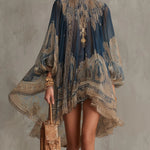 Bérénice - robe mini à imprimé baroque bleu marine pour femme