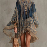 Bérénice - robe mini à imprimé baroque bleu marine pour femme