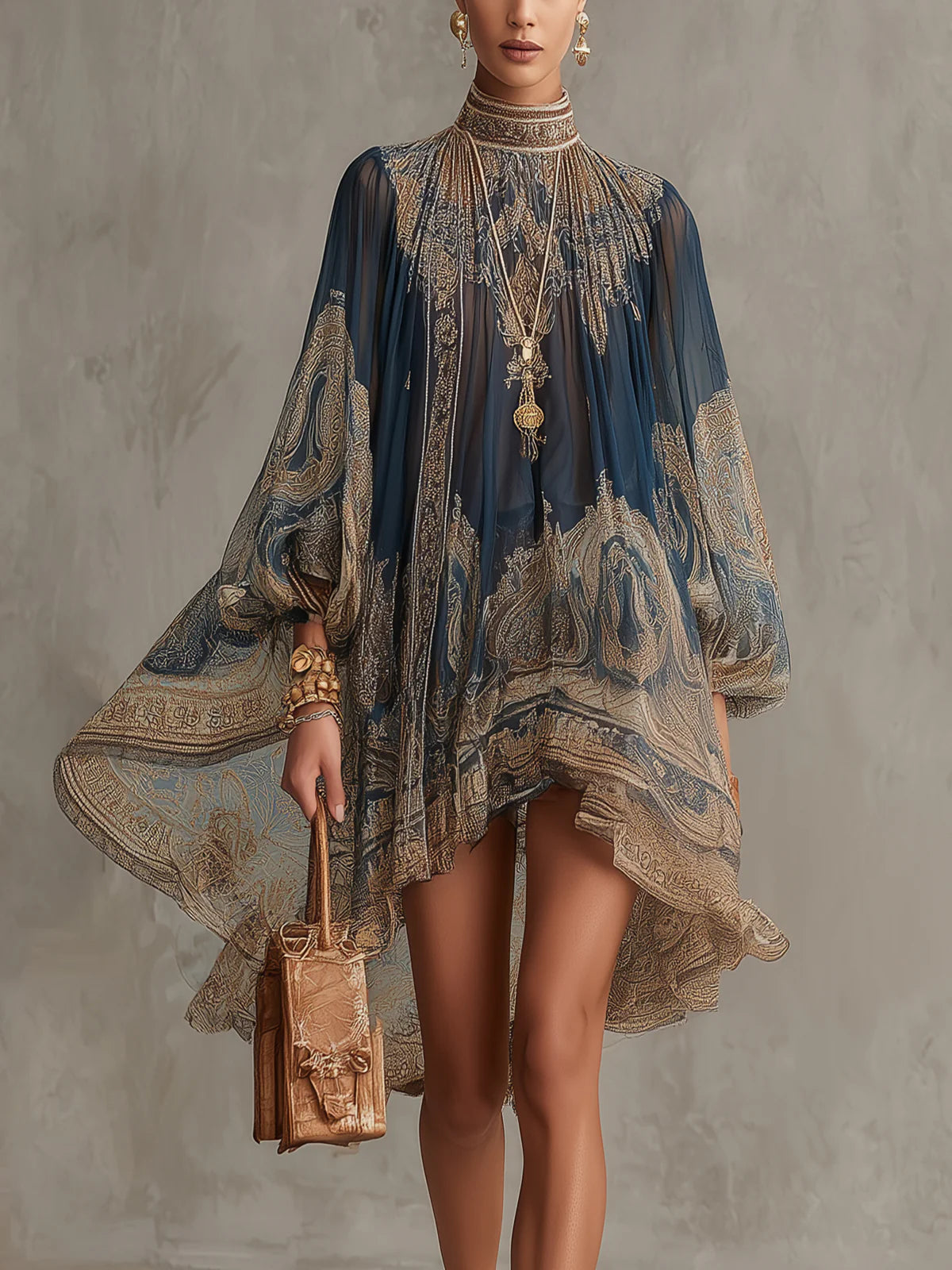 Bérénice - robe mini à imprimé baroque bleu marine pour femme