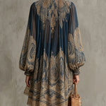 Bérénice - robe mini à imprimé baroque bleu marine pour femme - vue 2