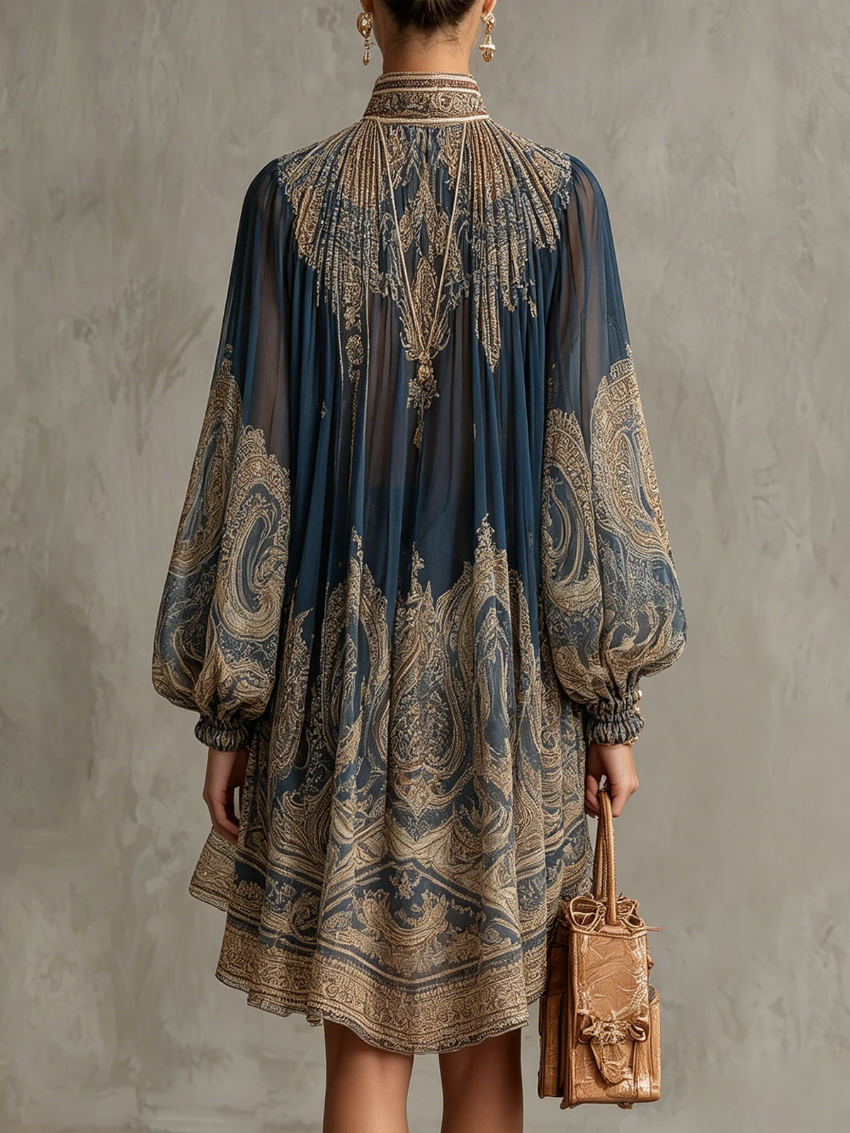 Bérénice - robe mini à imprimé baroque bleu marine pour femme - vue 2