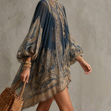 Bérénice - robe mini à imprimé baroque bleu marine pour femme - vue 3