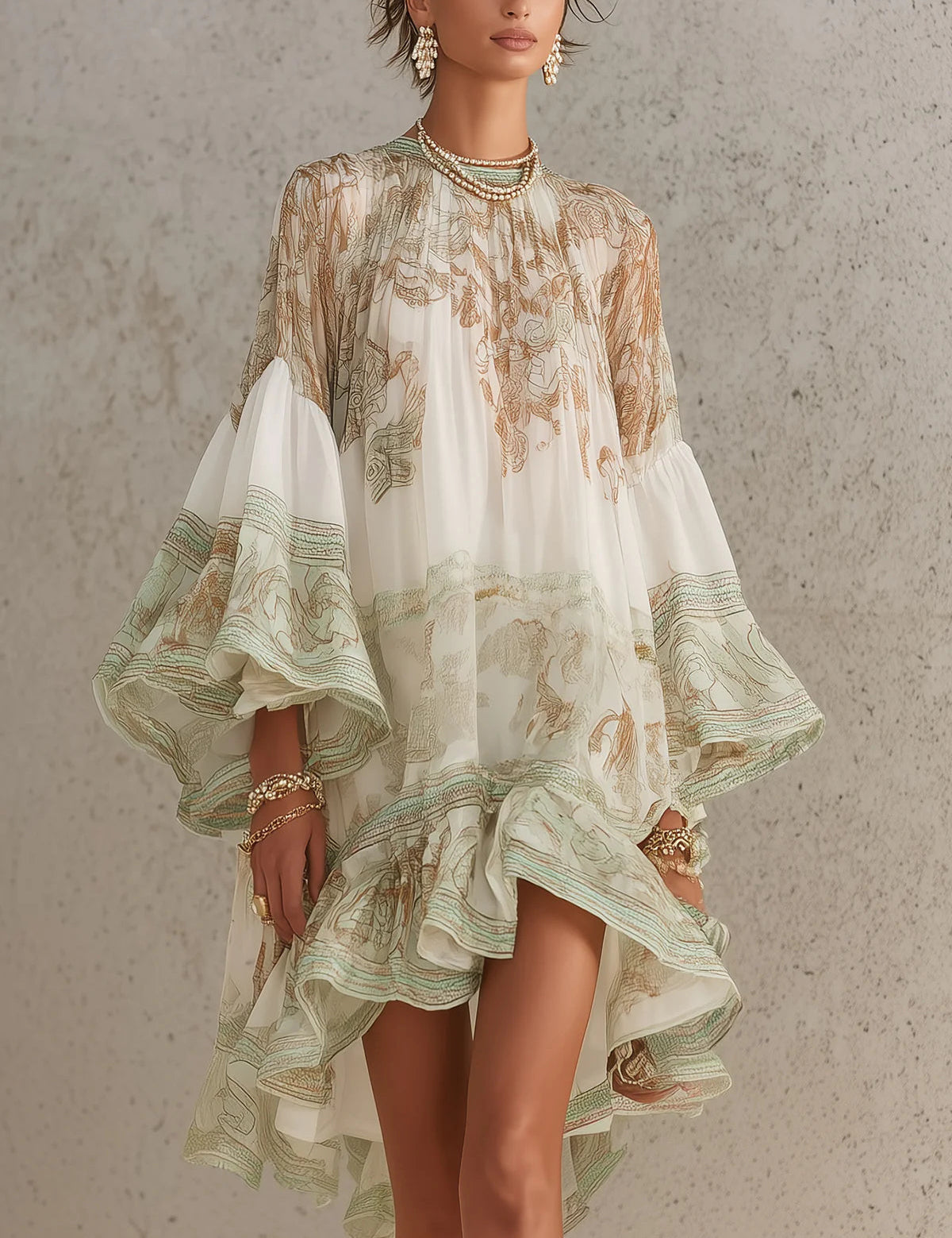 Rosalie - robe mini en mousseline à manches volantées pour femme