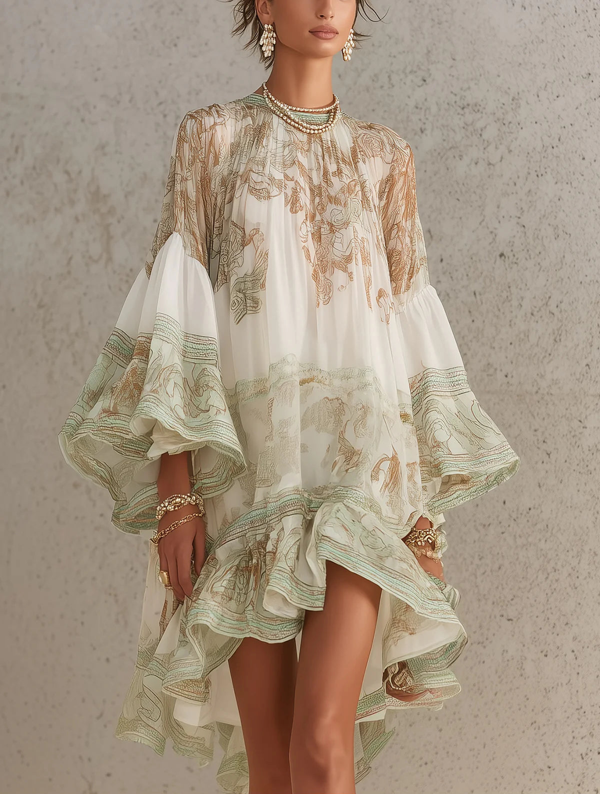 Rosalie - robe mini en mousseline à manches volantées pour femme