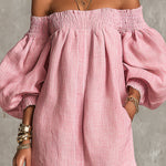 Violette - robe mini trapèze rose à manches lanterne pour femme - vue 3