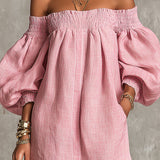 Violette - robe mini trapèze rose à manches lanterne pour femme - vue 3