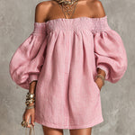 Violette - robe mini trapèze rose à manches lanterne pour femme