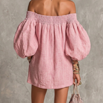 Violette - robe mini trapèze rose à manches lanterne pour femme - vue 2