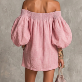 Violette - robe mini trapèze rose à manches lanterne pour femme - vue 2