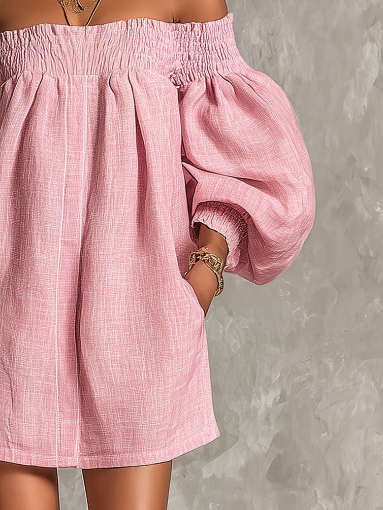 Violette - robe mini trapèze rose à manches lanterne pour femme - vue 5