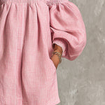 Violette - robe mini trapèze rose à manches lanterne pour femme - vue 5
