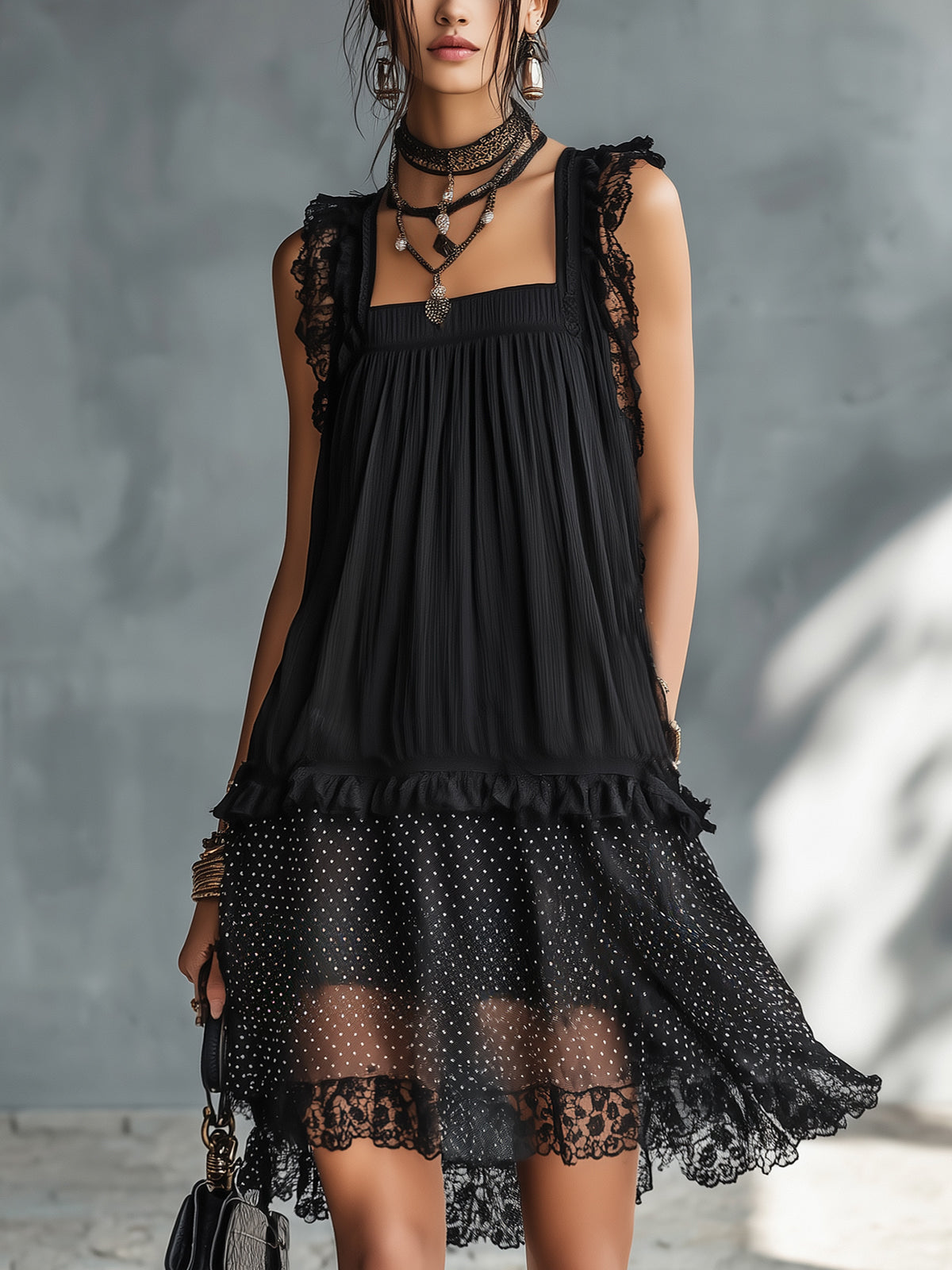 Pauline - robe mini transparente à pois et bordure en dentelle pour femme