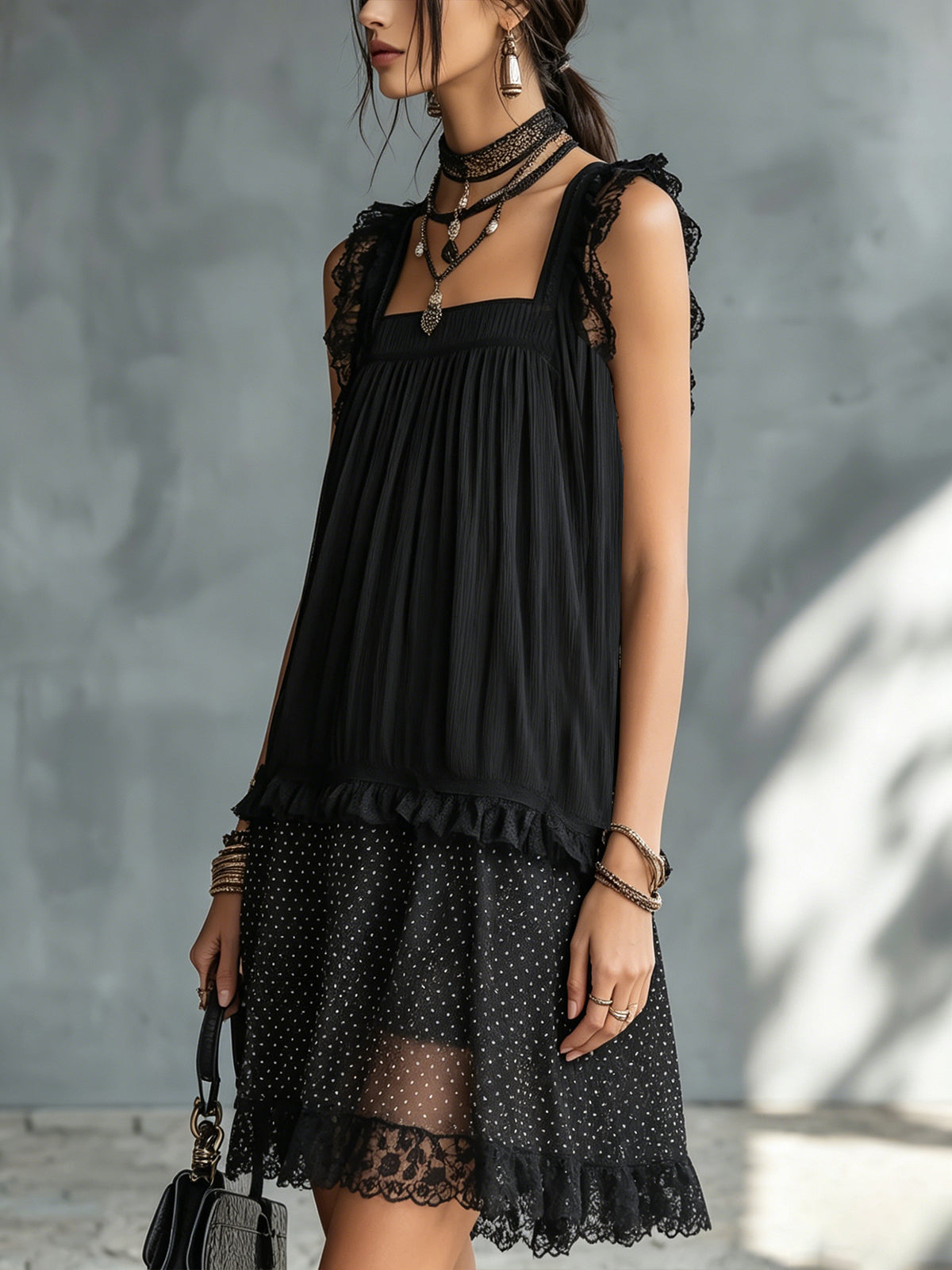 Pauline - robe mini transparente à pois et bordure en dentelle pour femme - vue 2