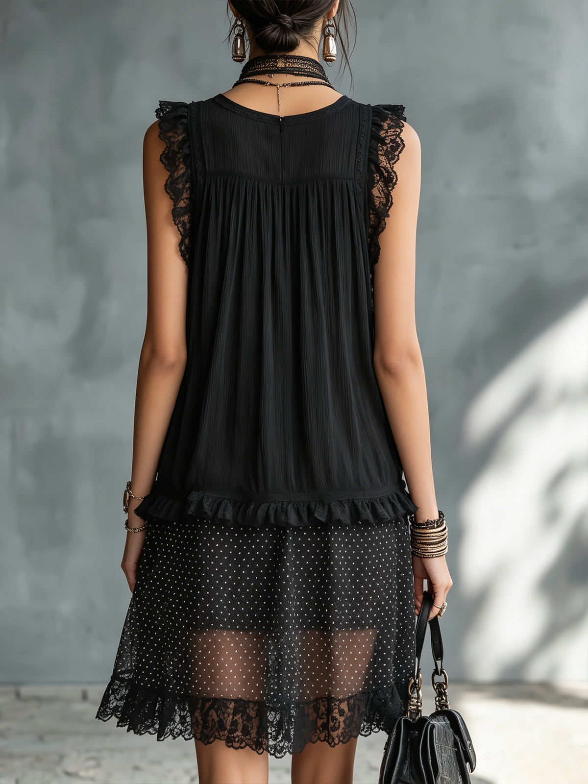 Pauline - robe mini transparente à pois et bordure en dentelle pour femme - vue 3