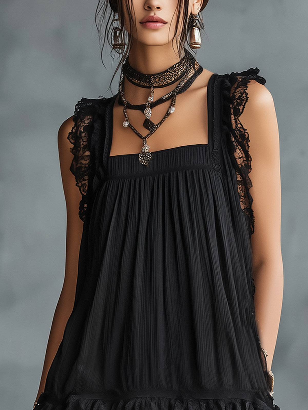 Pauline - robe mini transparente à pois et bordure en dentelle pour femme - vue 4
