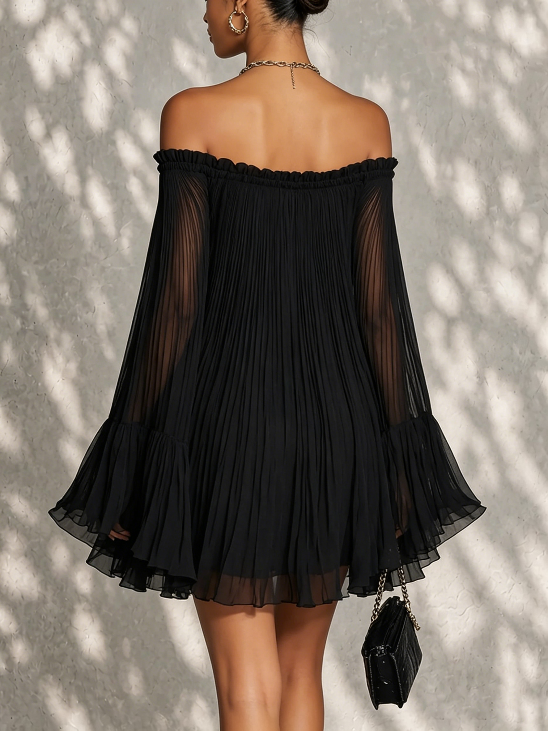 Océane - robe mini noire à manches cloche pour femme - vue 3