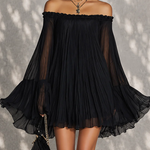 Océane - robe mini noire à manches cloche pour femme