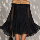 Océane - robe mini noire à manches cloche pour femme