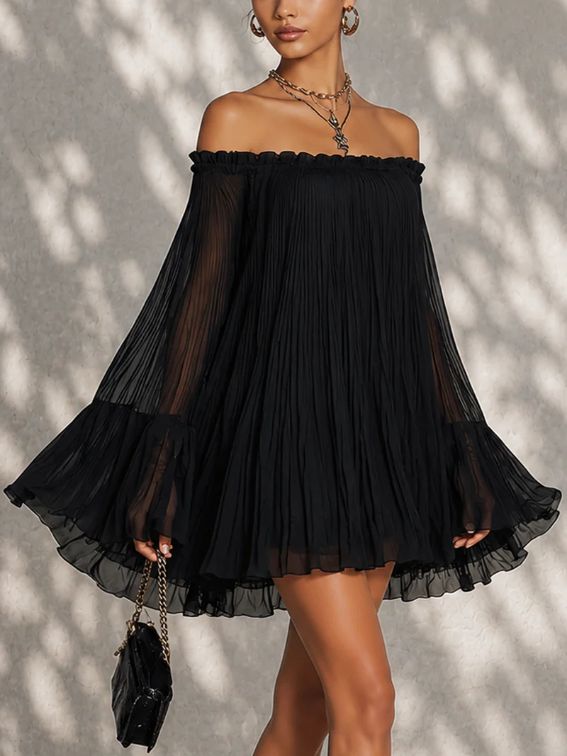 Océane - robe mini noire à manches cloche pour femme - vue 2