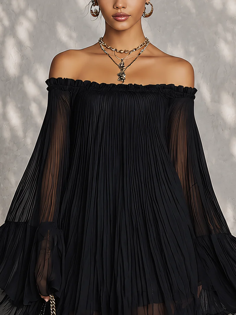 Océane - robe mini noire à manches cloche pour femme - vue 4