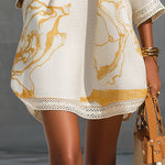 Aliénor - robe mini en dentelle crochetée ivoire à motifs dorés pour femme - vue 5