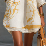 Aliénor - robe mini en dentelle crochetée ivoire à motifs dorés pour femme - vue 5
