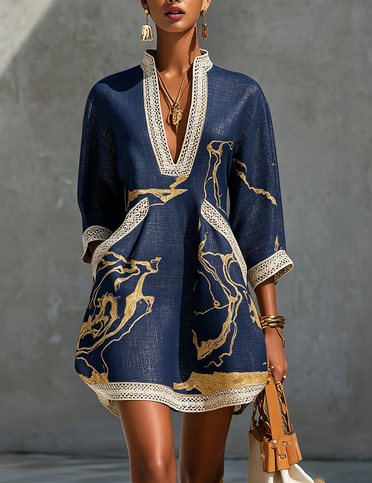 Cosette - robe mini en dentelle crochetée bleu marine pour femme