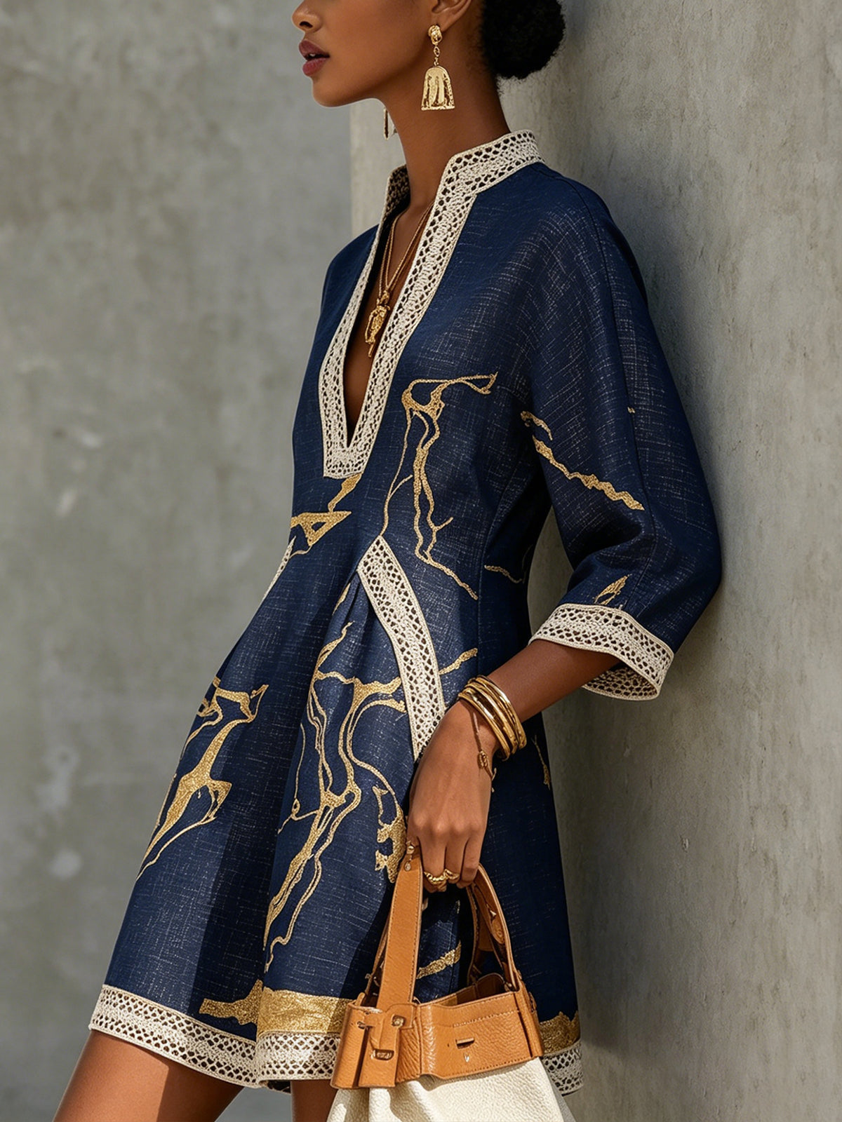 Cosette - robe mini en dentelle crochetée bleu marine pour femme - vue 2